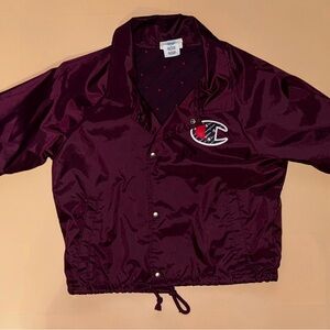 Champion Womens Cropped Coach Jacket Burgundy Snap Front Windbreaker; Size Small